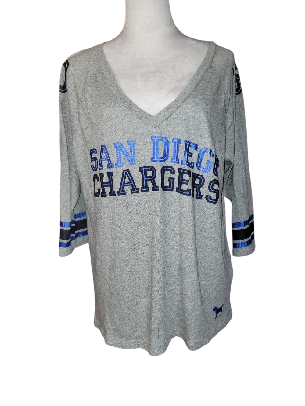 Pink Victoria's Secret San Diego Chargers NFL 3/4 Sleeve V-Neck Top Gray Blue Lg